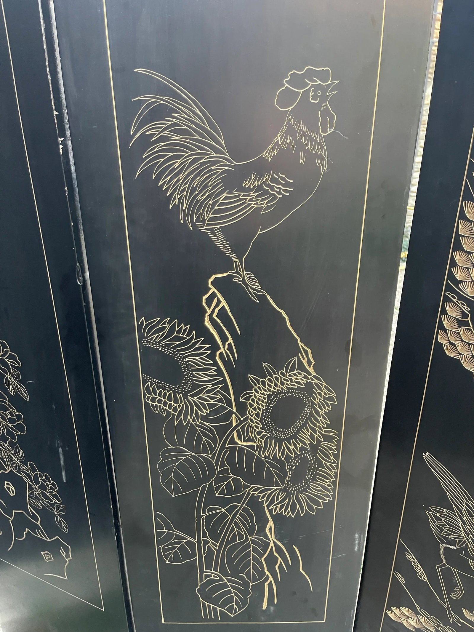 Vintage Chinese Coromandel-Style Lacquer Folding Screen - 4