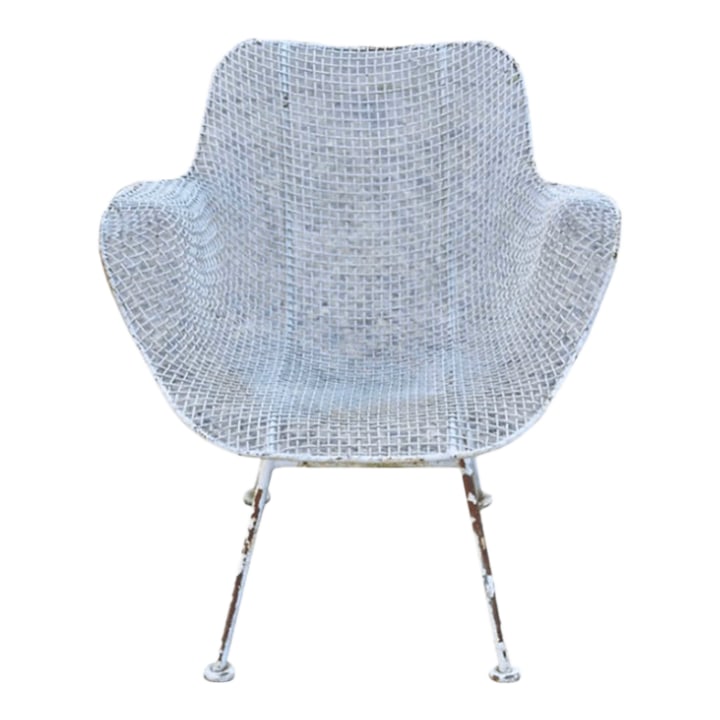 Mid 20th Century Russell Woodard Sculptura Armchair, Attributed: A timeless piece of mid-century American craftsmanship. This vintage Russell Woodard Sculptura armchair embodies sleek modernist lines. The piece is not marked or signed. Crafted from wrought iron,