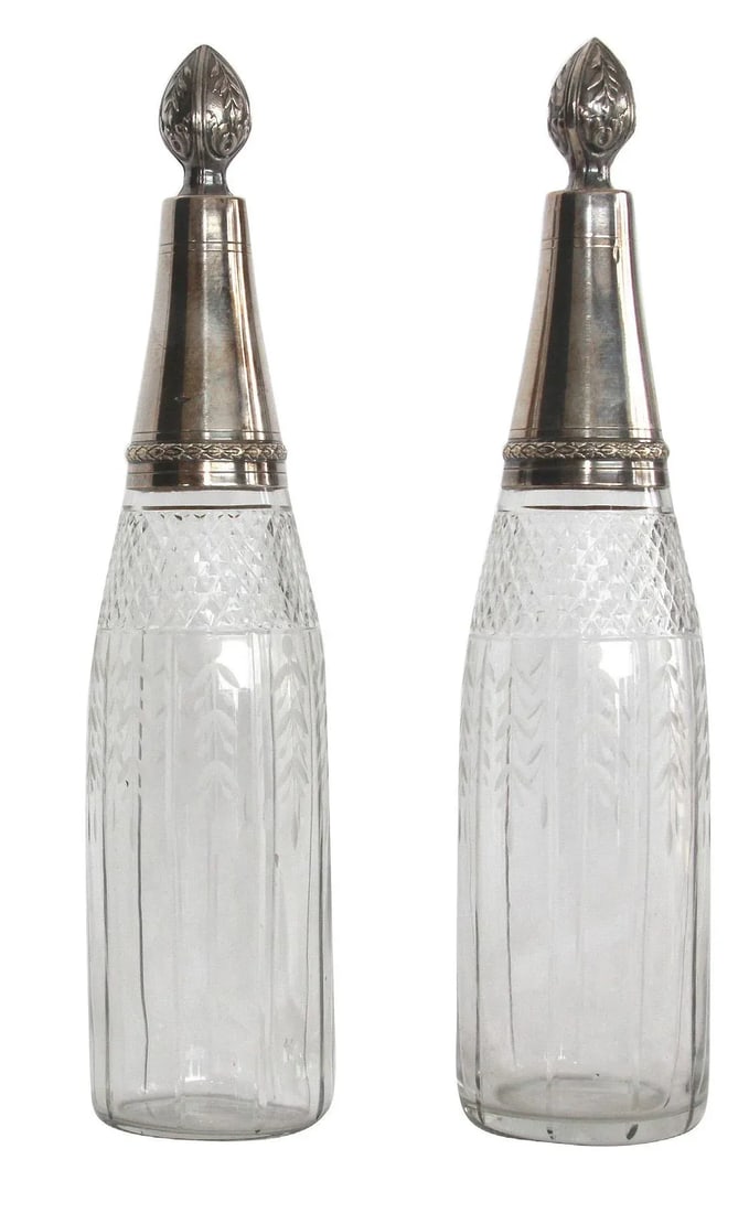 Antique French Paul Ferrante Crystal and Silver Cruets - Set of 2: A set of French Antique Silver and Crystal Cruets. Beautiful to show or to use. Perfect condition. Purchased in LA from Paul Ferrante 1996. Condition: Alterations: Original Condition Unaltered