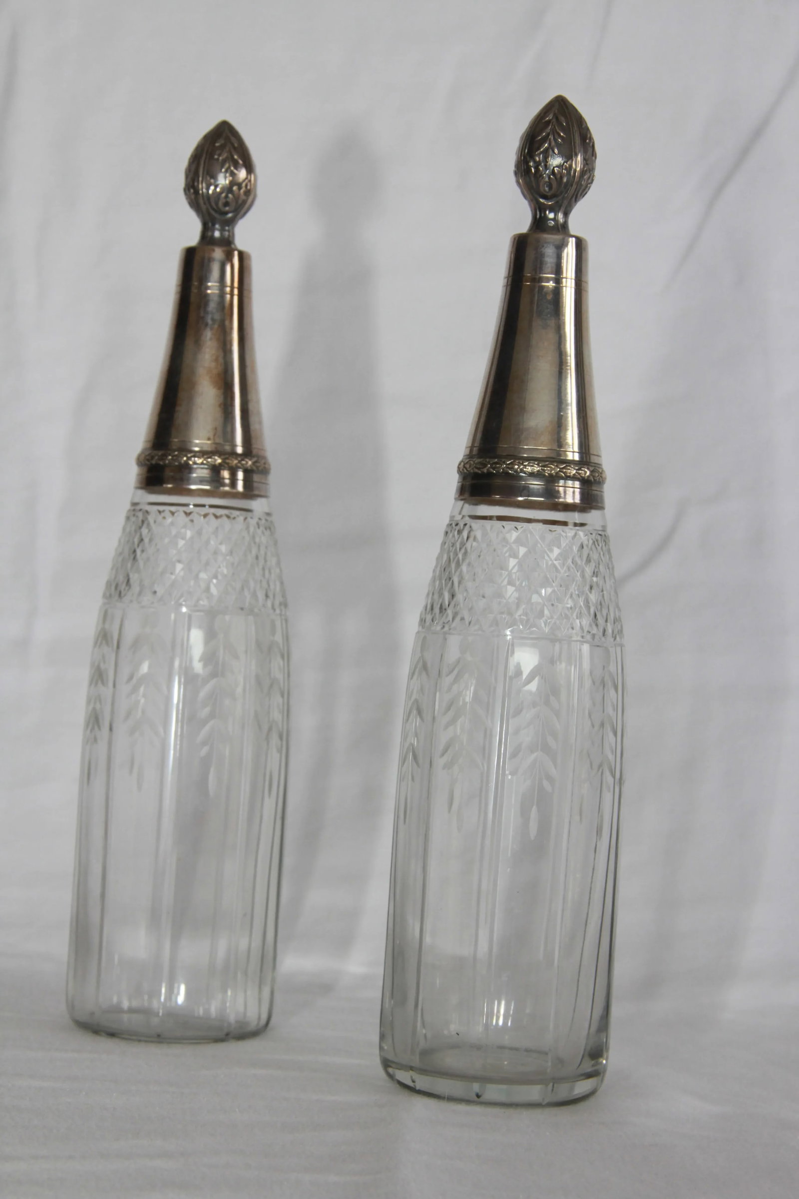 Antique French Paul Ferrante Crystal and Silver Cruets - Set of 2 - 2