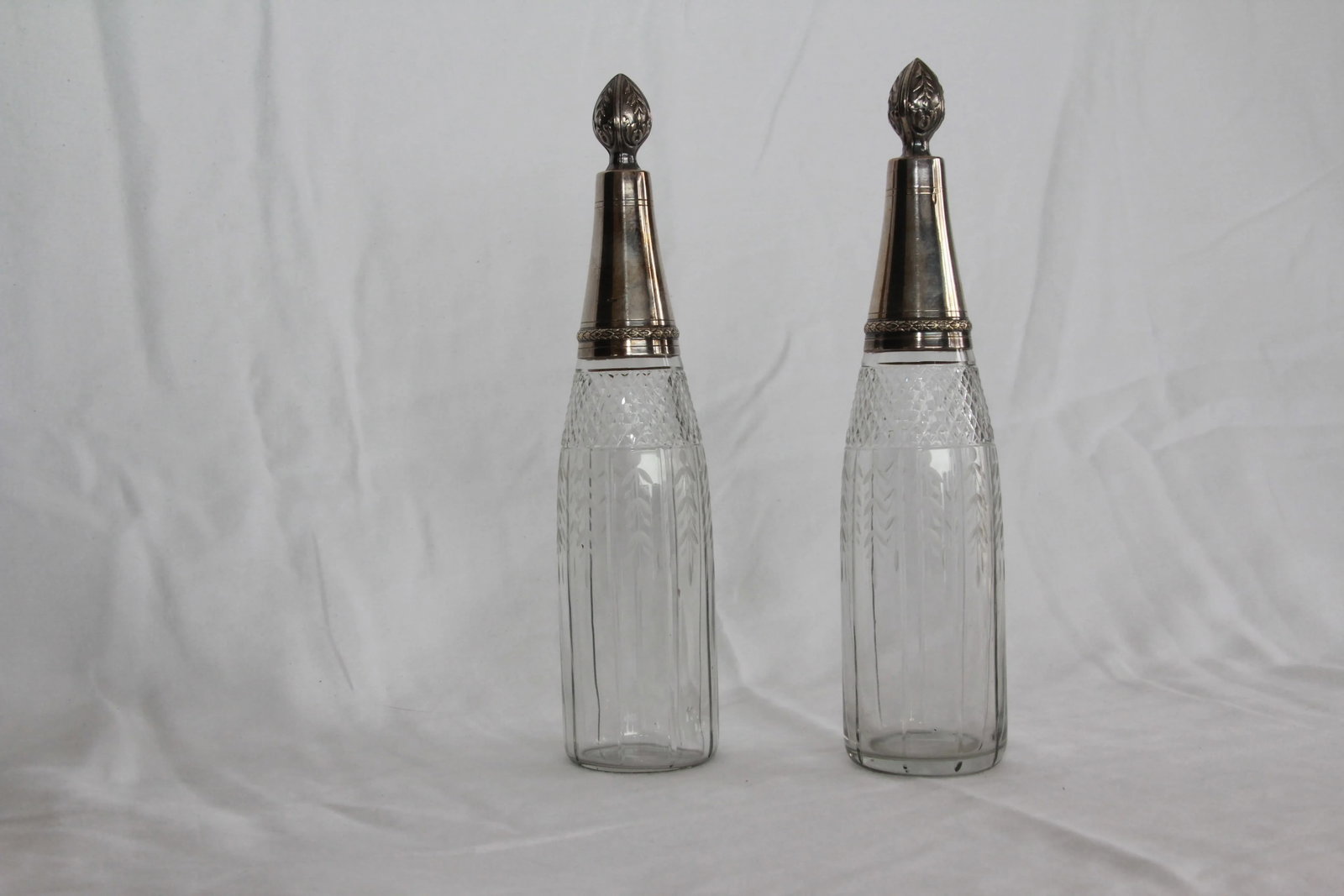 Antique French Paul Ferrante Crystal and Silver Cruets - Set of 2 - 3