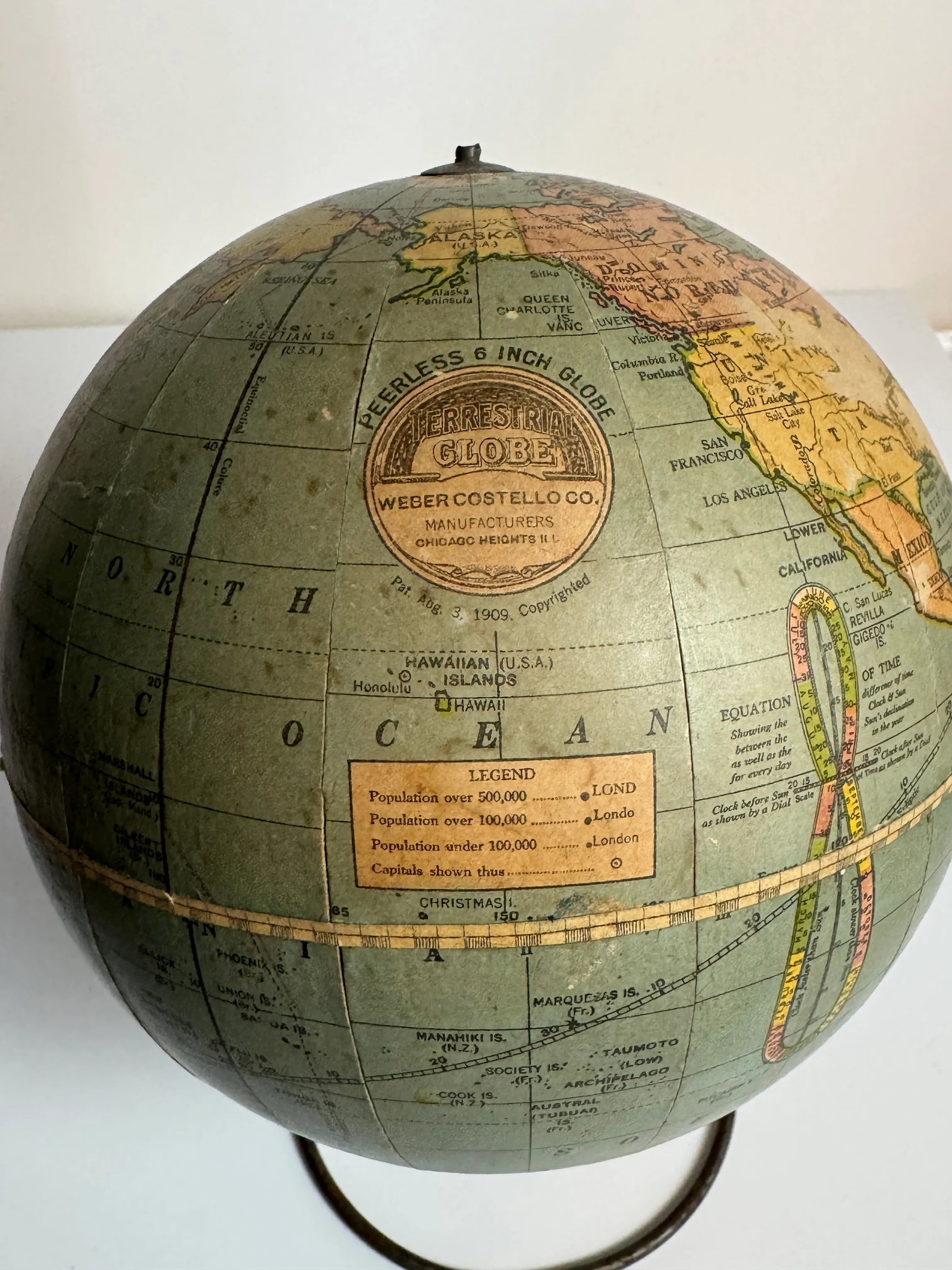 Antique 1909 Weber Costello Co. Peerless 6" Globe. - 3
