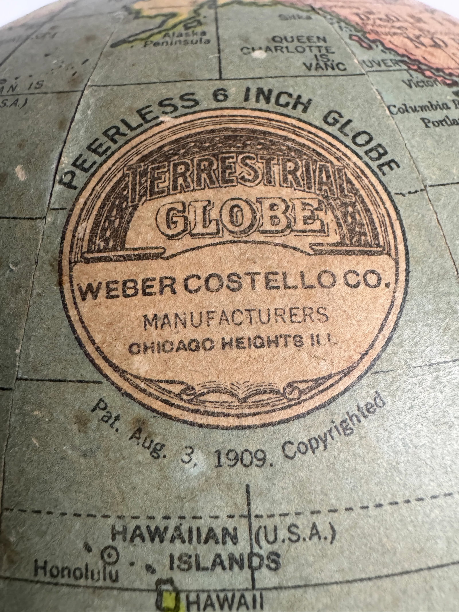Antique 1909 Weber Costello Co. Peerless 6" Globe. - 5