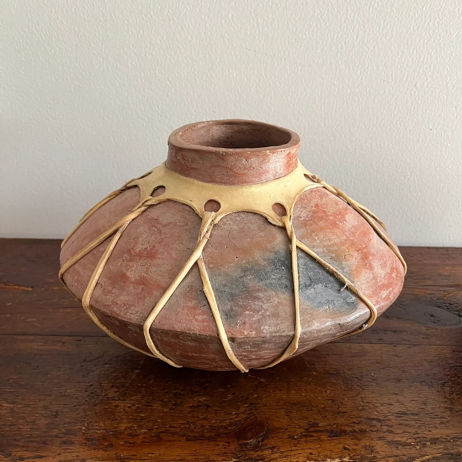 1950s Mexican Tarahumara / Raramuri Potter Rawhide-Bound Earthenware Olla Vessel Jug Pot - Set of 3 - 5