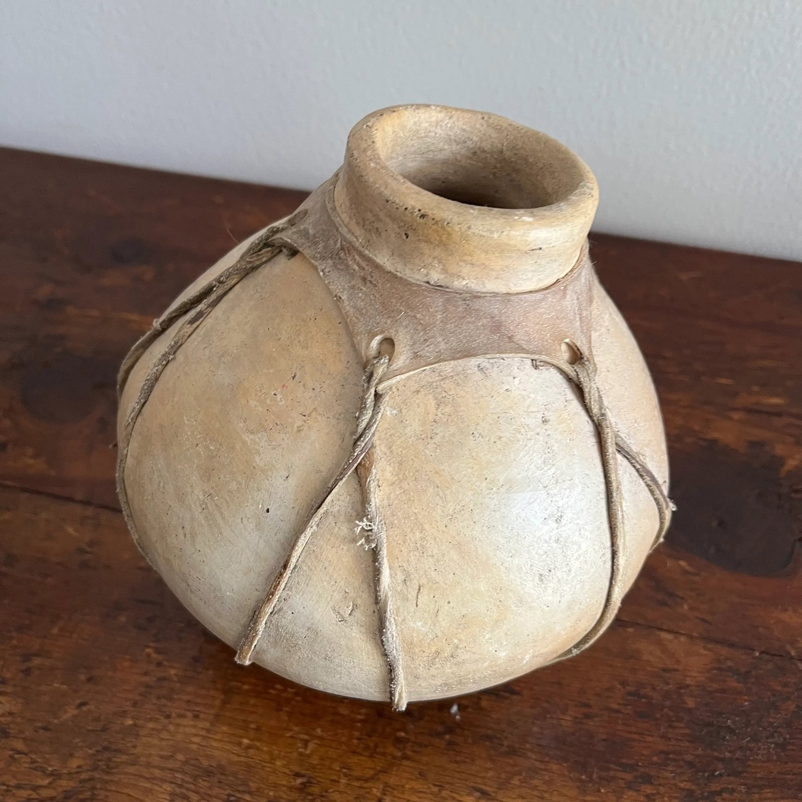 1950s Mexican Tarahumara / Raramuri Potter Rawhide-Bound Earthenware Olla Vessel Jug Pot - Set of 3 - 6