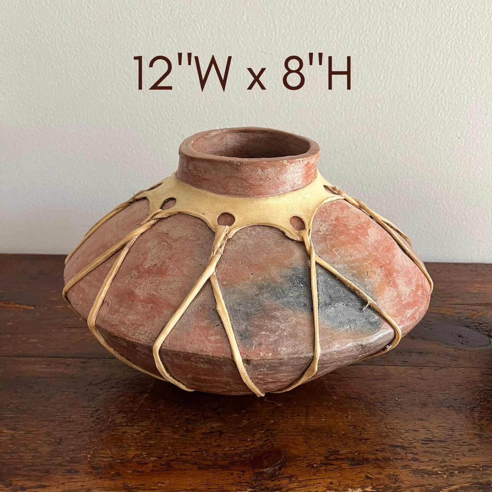 1950s Mexican Tarahumara / Raramuri Potter Rawhide-Bound Earthenware Olla Vessel Jug Pot - Set of 3 - 7