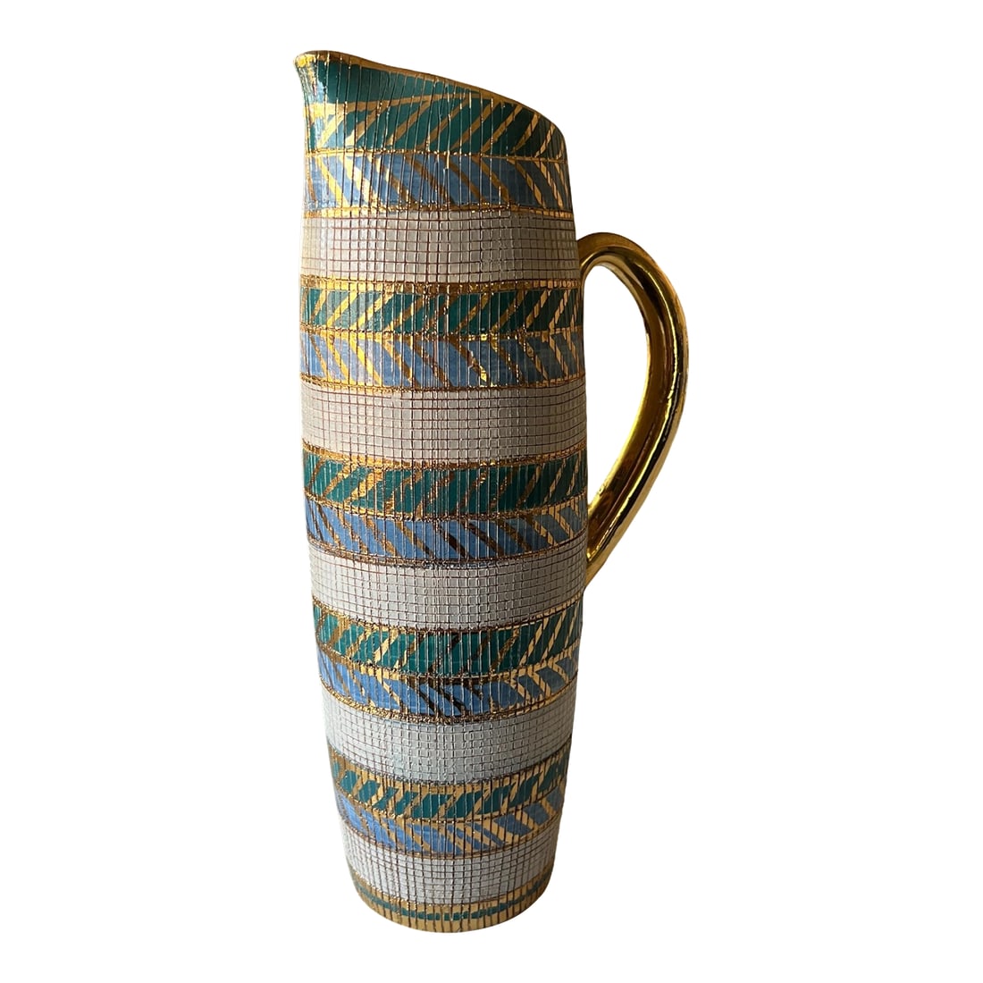 Bitossi Sgraffito Pitcher by Aldo Londi - Italian Pottery Vase With Blue Interior: This is a stunning vintage Bitossi Sgraffito pitcher, designed by Aldo Londi for Bitossi Ceramiche in Montelupo Fiorentino, Italy. A true Mid-Century Modern treasure, this piece features a rich sgraff