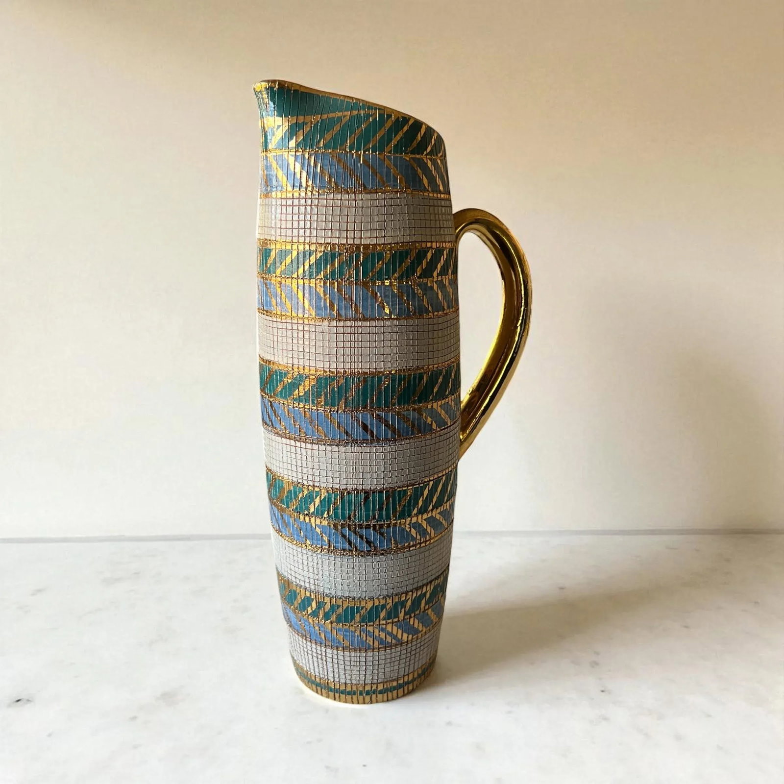 Bitossi Sgraffito Pitcher by Aldo Londi - Italian Pottery Vase With Blue Interior - 4