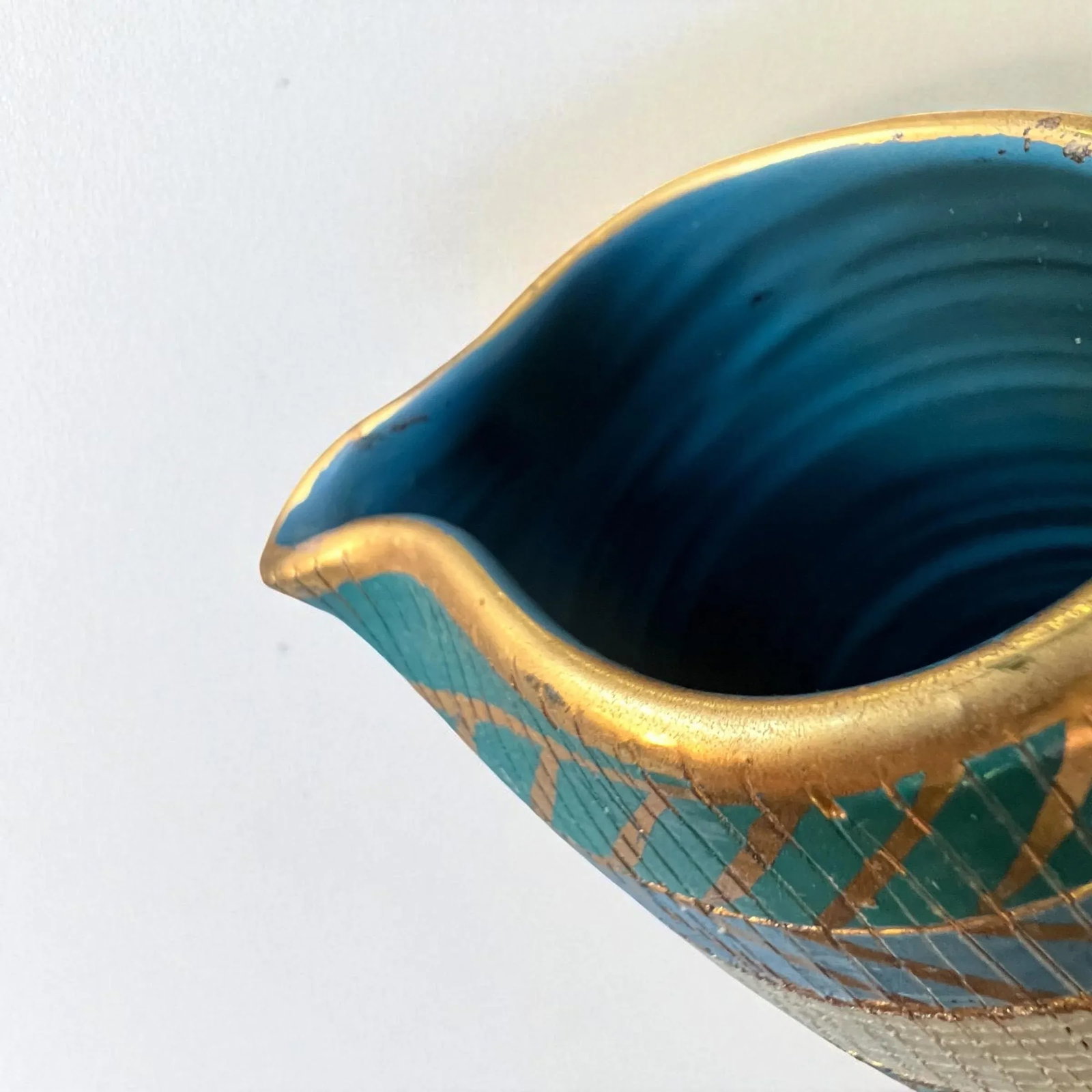 Bitossi Sgraffito Pitcher by Aldo Londi - Italian Pottery Vase With Blue Interior - 8