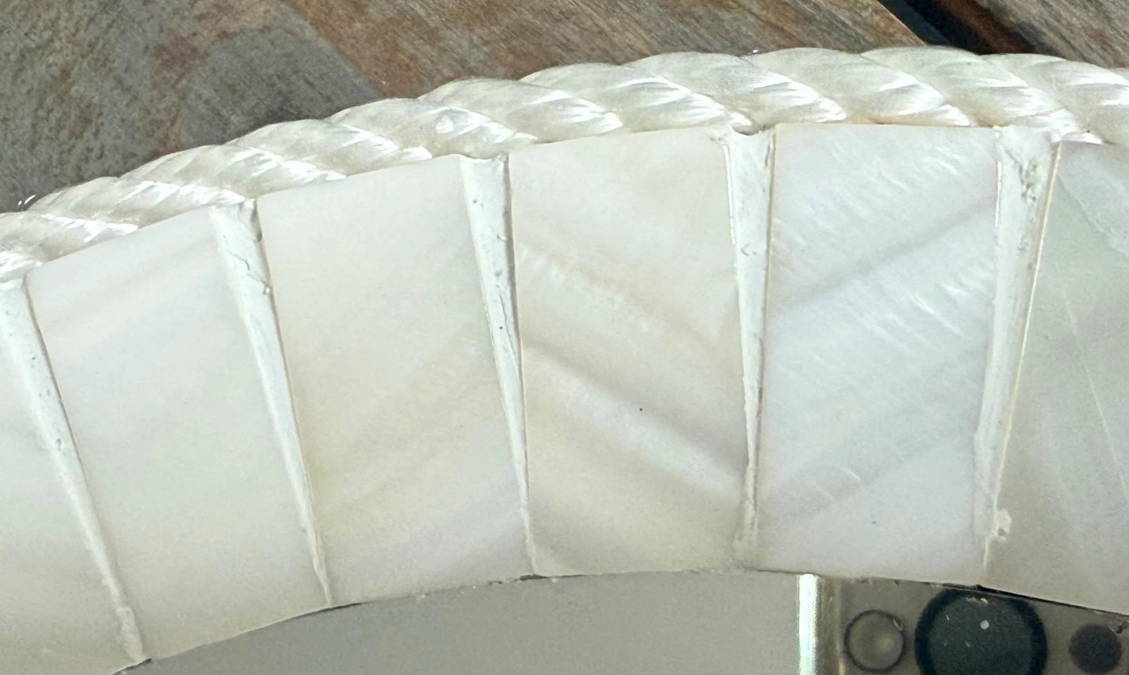 White Oyster Shell Inlay Round Mirror, as in Bone Mirror; For Wall or TableTop, Handmade - 8