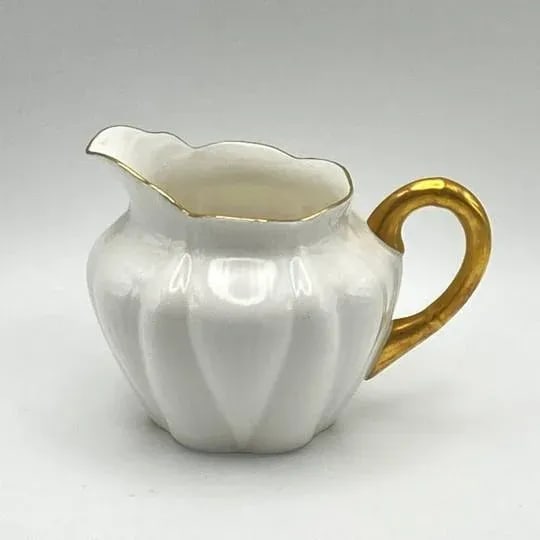 Mid 20th Century Shelley White & Gold Regency Dainty 4-Piece Tea Set With 4-Cup Teapot, Sugar, Cream - 11