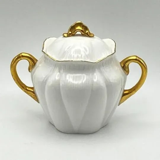 Mid 20th Century Shelley White & Gold Regency Dainty 4-Piece Tea Set With 4-Cup Teapot, Sugar, Cream - 13