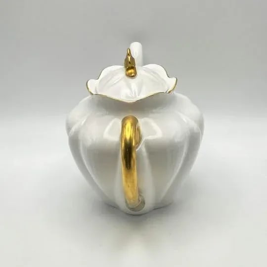 Mid 20th Century Shelley White & Gold Regency Dainty 4-Piece Tea Set With 4-Cup Teapot, Sugar, Cream - 4