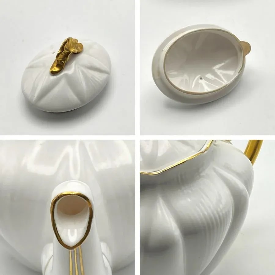 Mid 20th Century Shelley White & Gold Regency Dainty 4-Piece Tea Set With 4-Cup Teapot, Sugar, Cream - 6