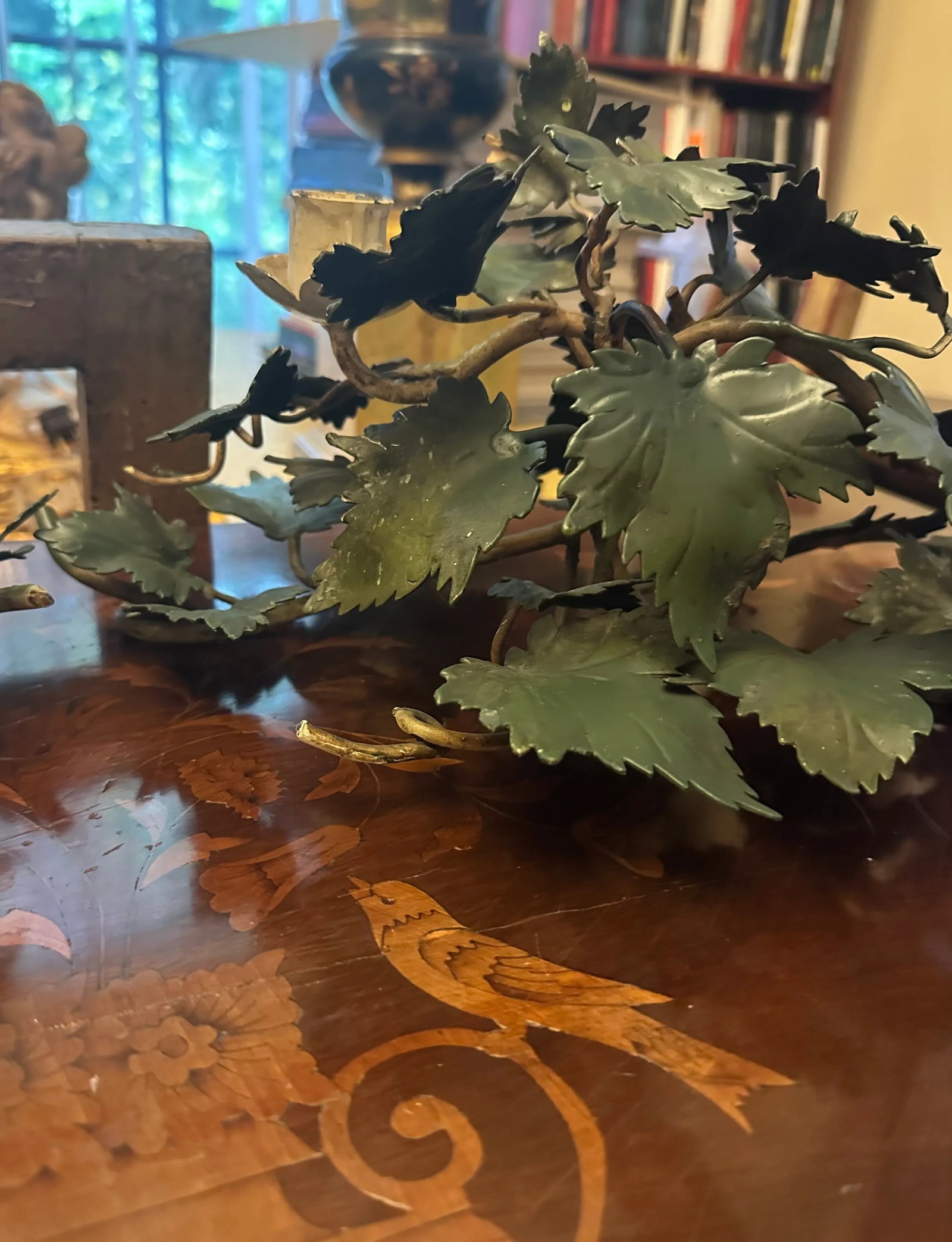 Pair of Mid-Century Italian Hand Painted Tole Vine 2-Cup Candleholders. - 14