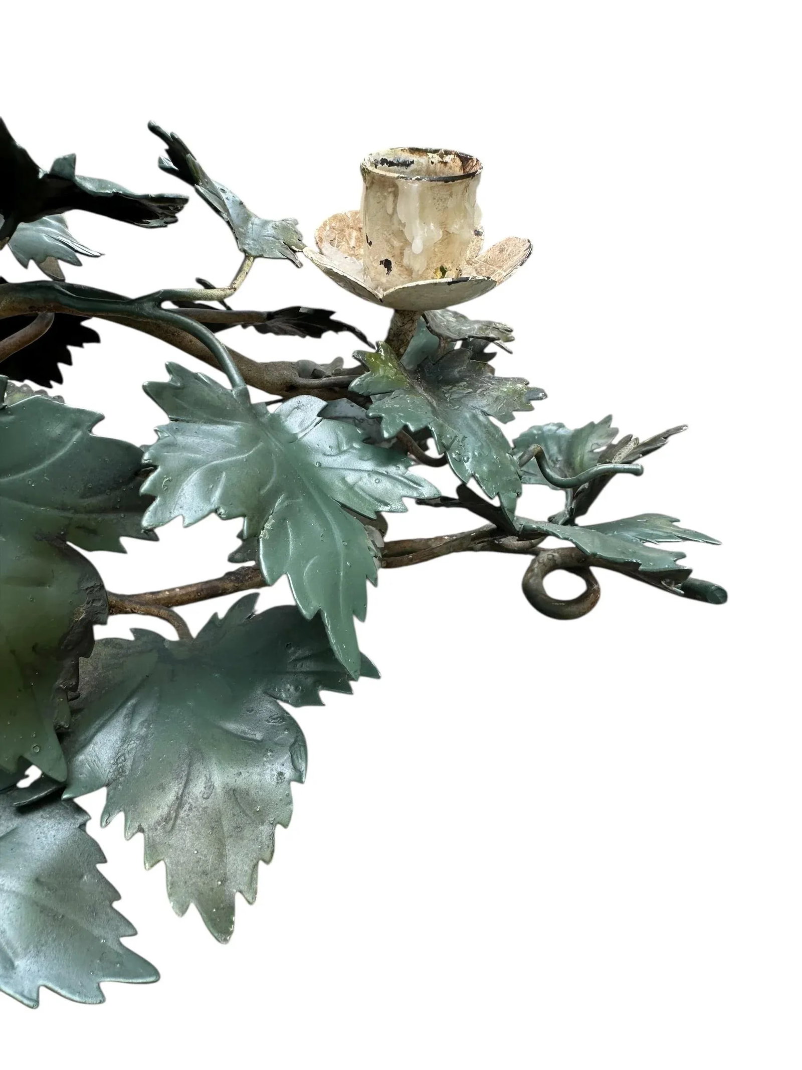 Pair of Mid-Century Italian Hand Painted Tole Vine 2-Cup Candleholders. - 3