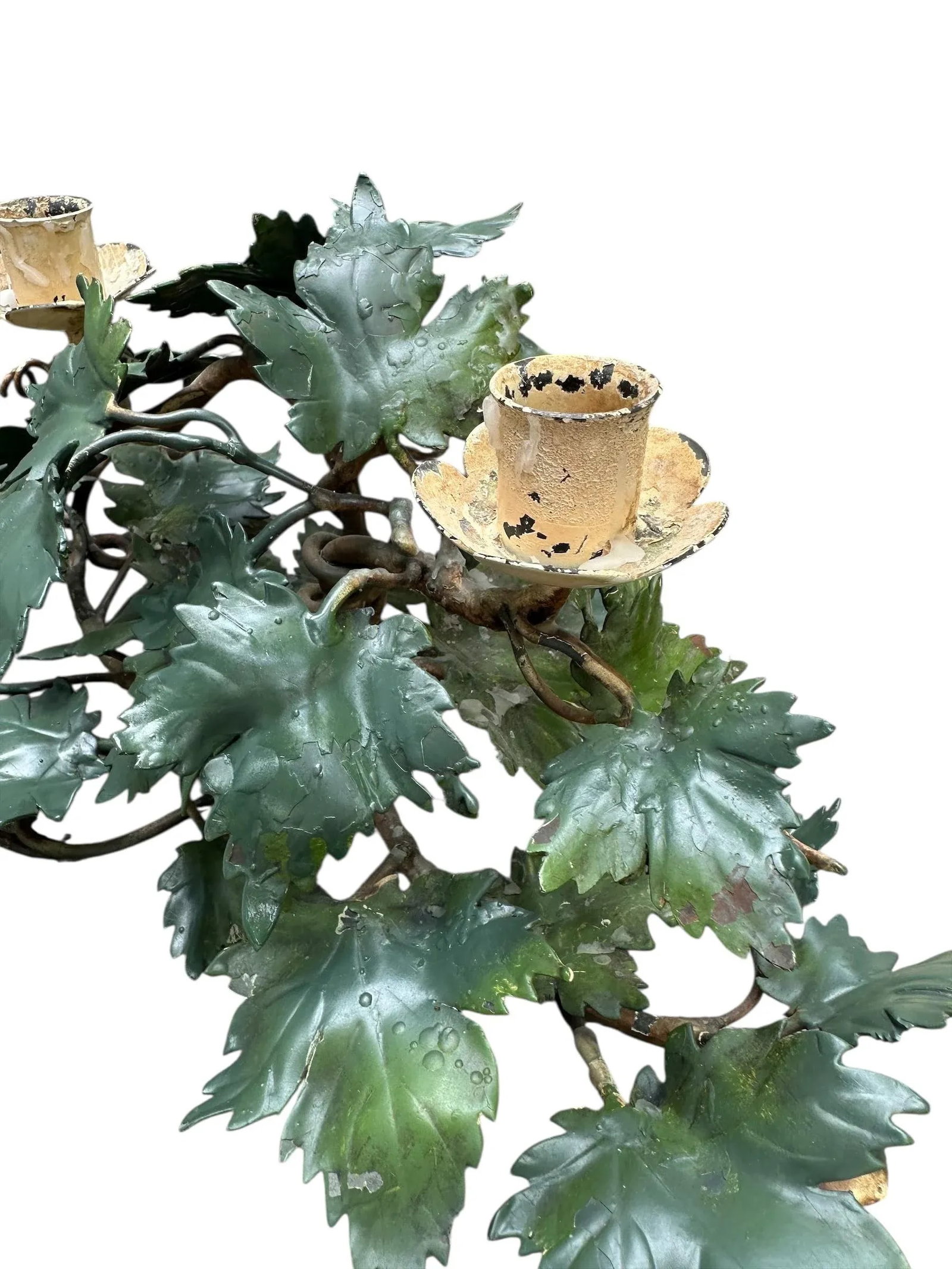 Pair of Mid-Century Italian Hand Painted Tole Vine 2-Cup Candleholders. - 6