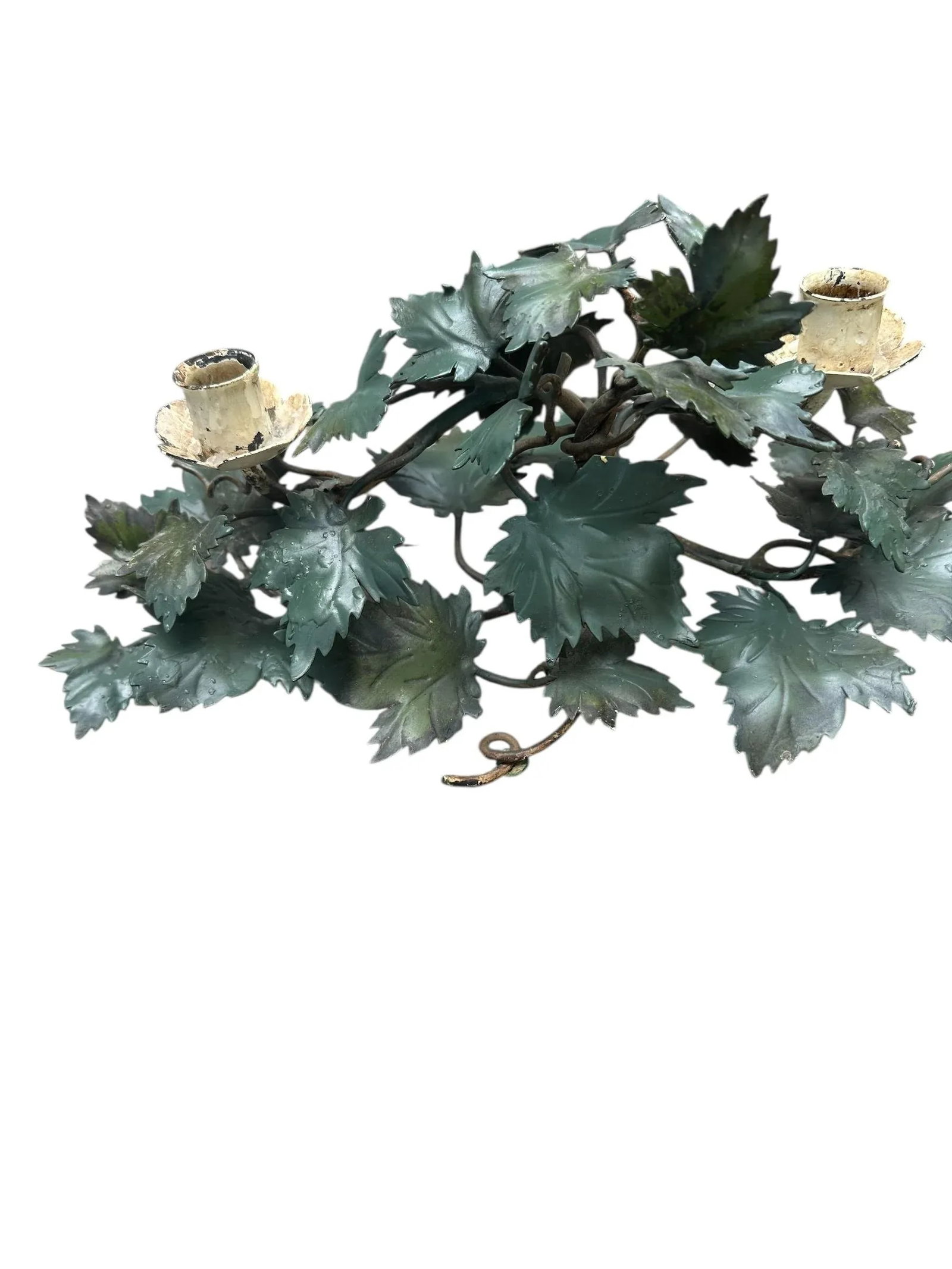 Pair of Mid-Century Italian Hand Painted Tole Vine 2-Cup Candleholders. - 7