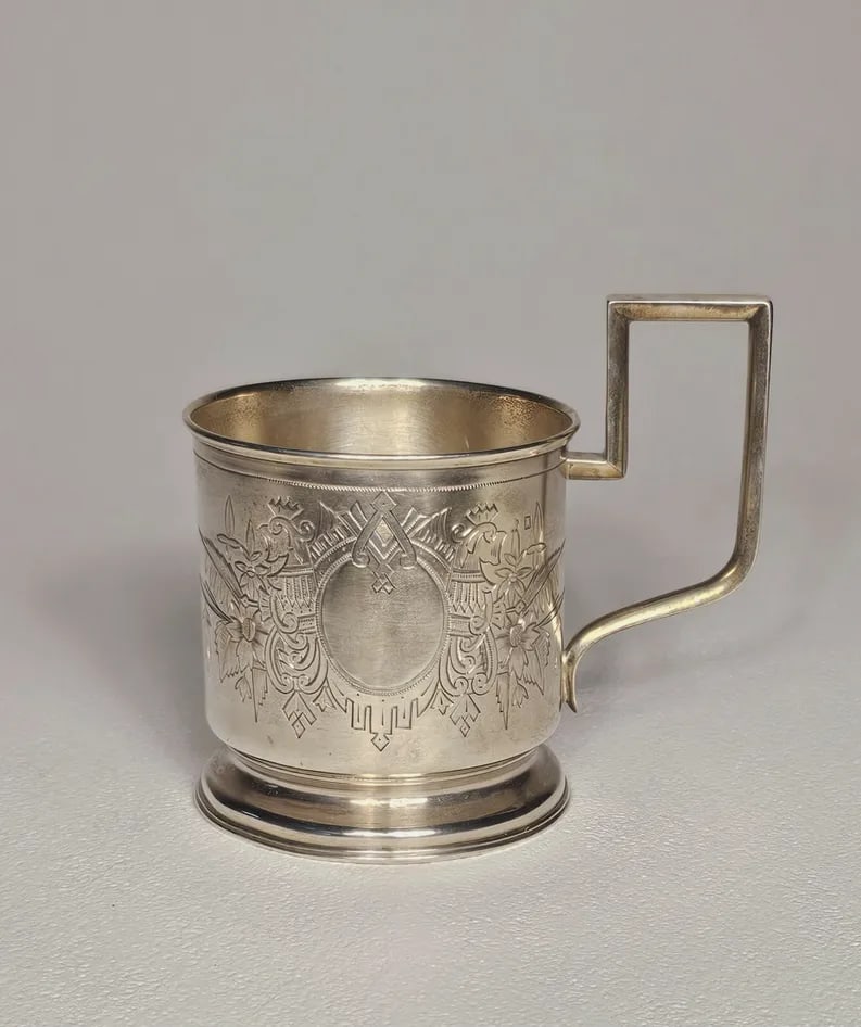 Late 19th Century Beautiful Antique Russian 84 Silver Cup Holder Pre - Faberge, Chiseled - 2