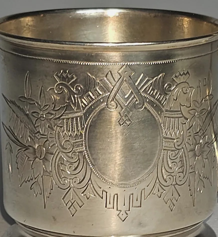 Late 19th Century Beautiful Antique Russian 84 Silver Cup Holder Pre - Faberge, Chiseled - 3