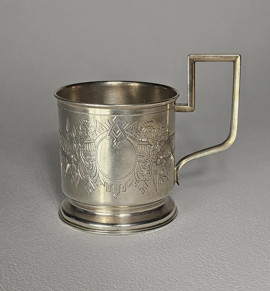 Late 19th Century Beautiful Antique Russian 84 Silver Cup Holder Pre - Faberge, Chiseled - 5
