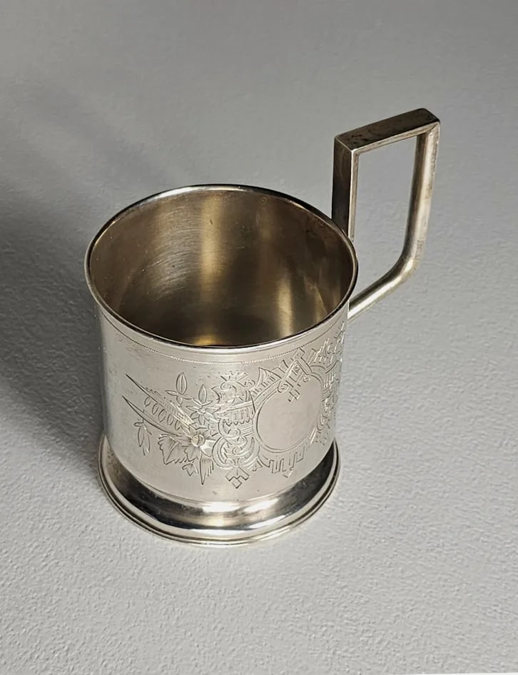Late 19th Century Beautiful Antique Russian 84 Silver Cup Holder Pre - Faberge, Chiseled - 6