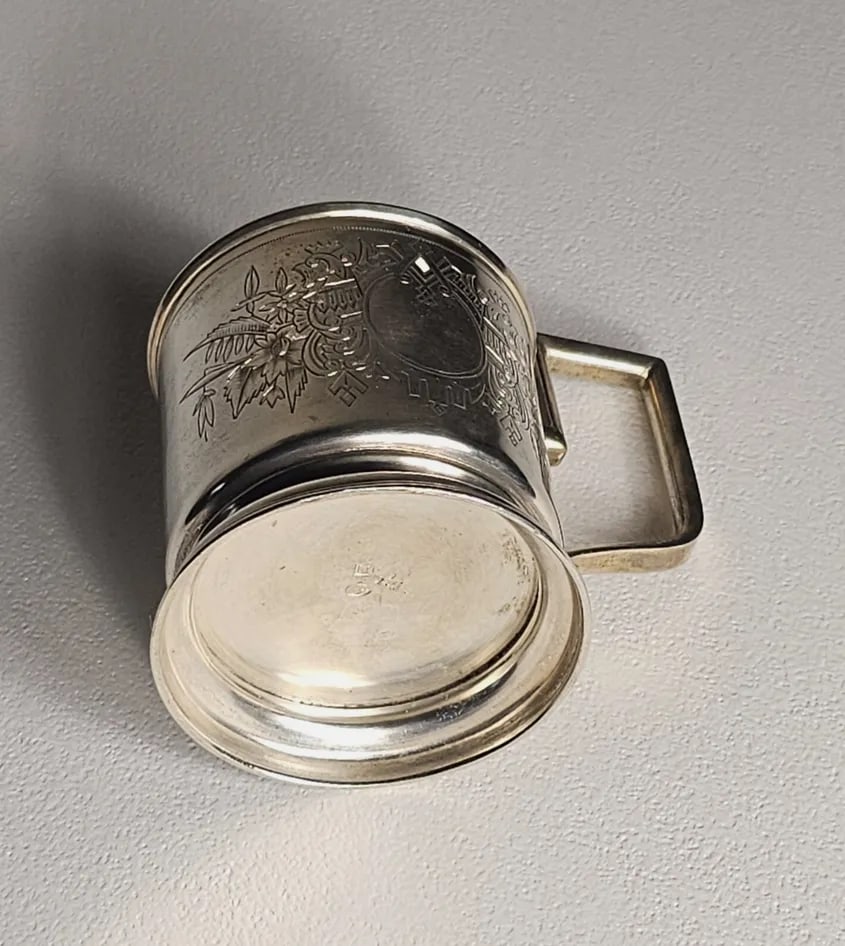 Late 19th Century Beautiful Antique Russian 84 Silver Cup Holder Pre - Faberge, Chiseled - 7
