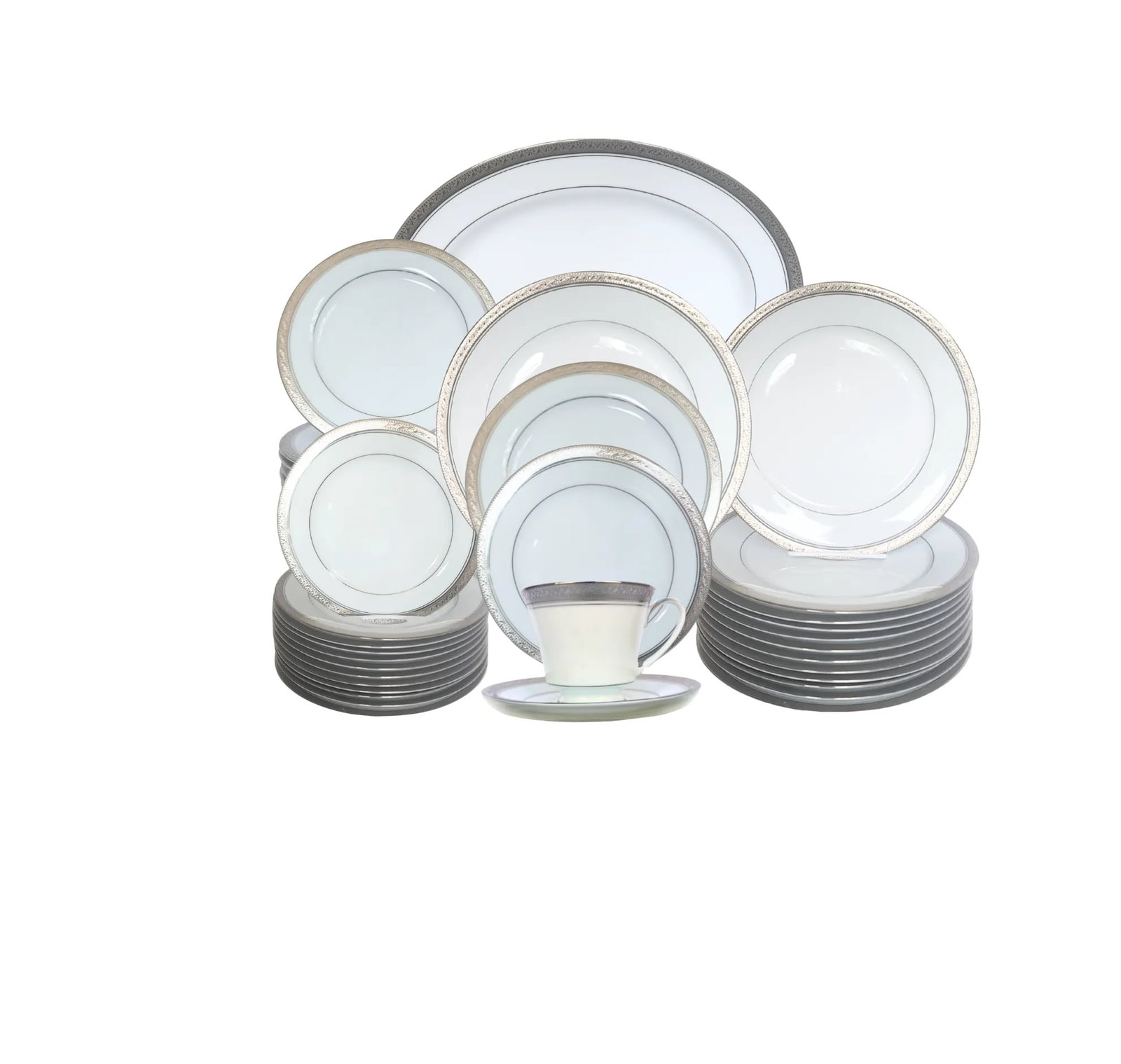 Vintage Noritake Crestwood Platinum China Set - 61 Pieces - Service for 12 - Legendary Line - 17