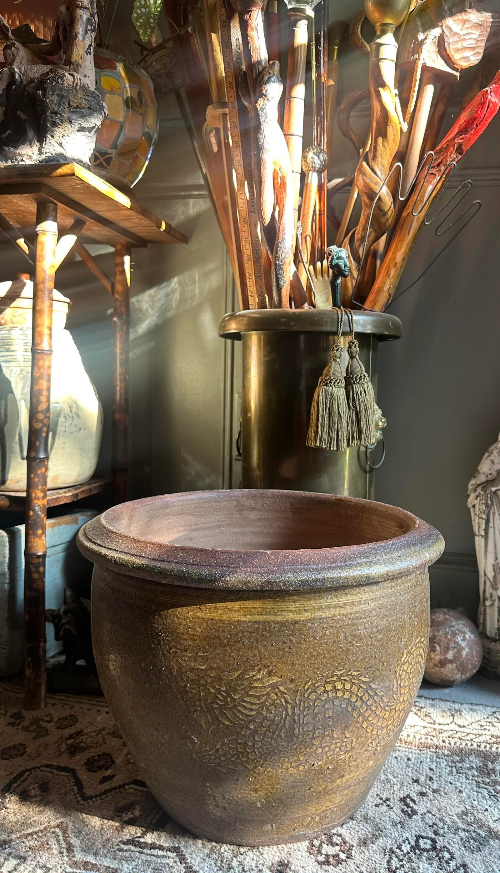 19th C. Thai Glazed Earthenware Dragon Jar With Planter Pot Jardiniere - 10