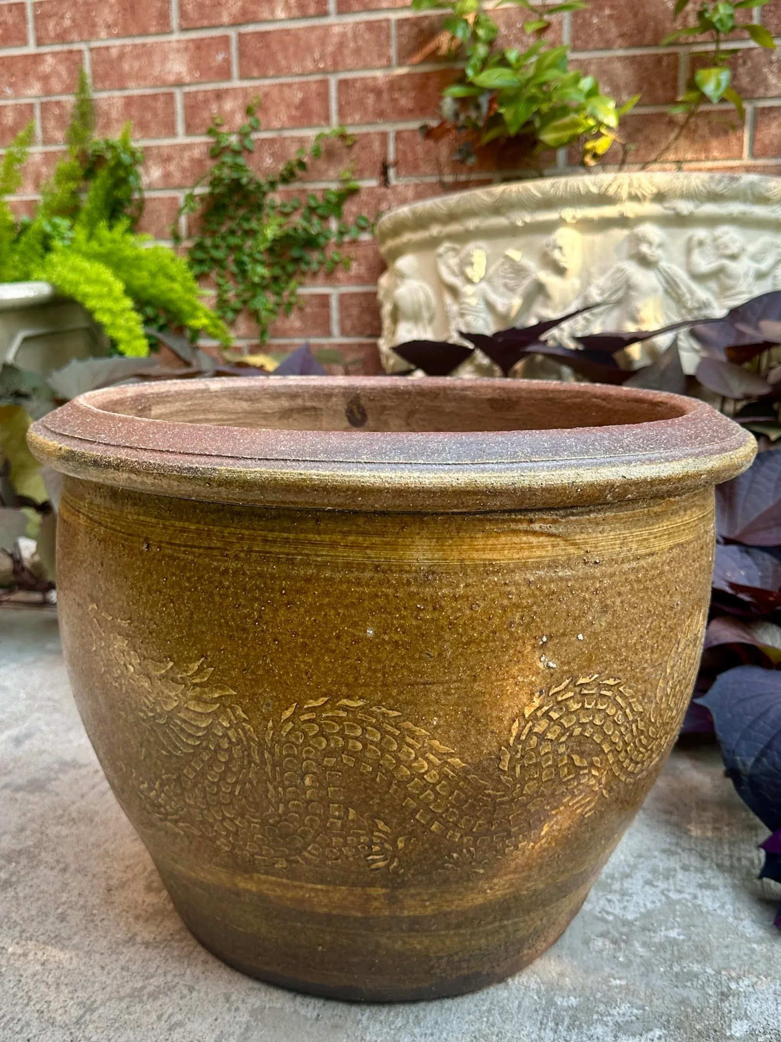 19th C. Thai Glazed Earthenware Dragon Jar With Planter Pot Jardiniere - 6