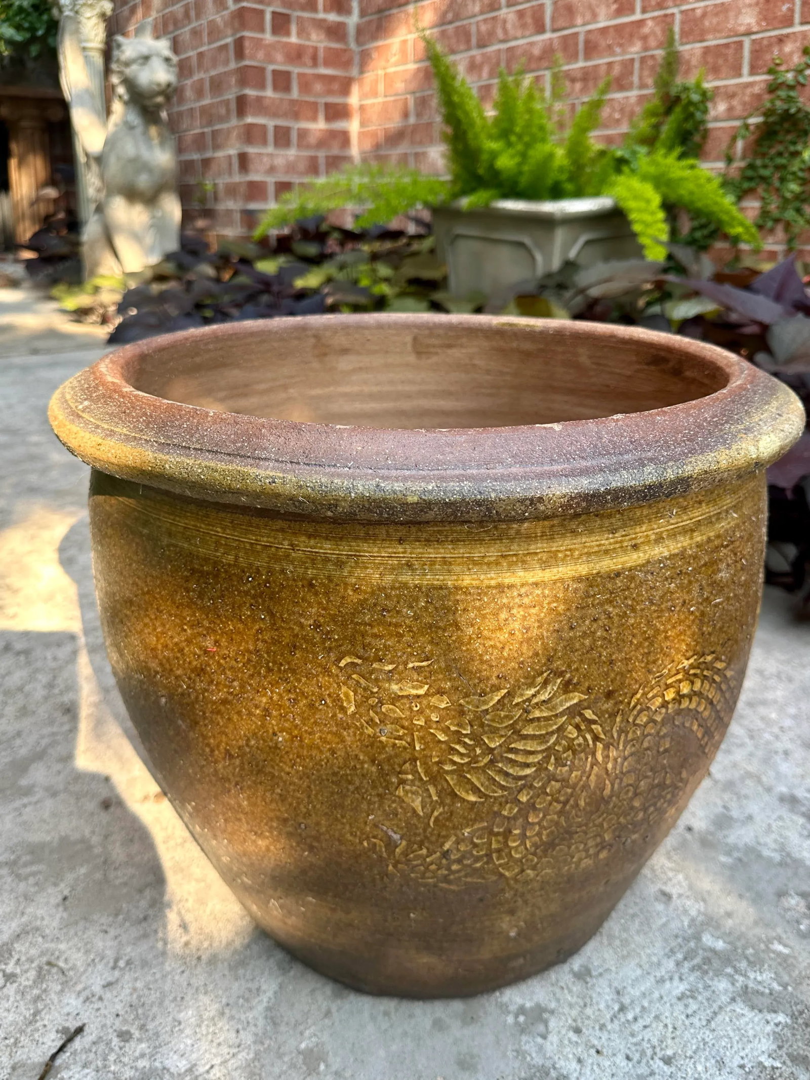 19th C. Thai Glazed Earthenware Dragon Jar With Planter Pot Jardiniere - 7