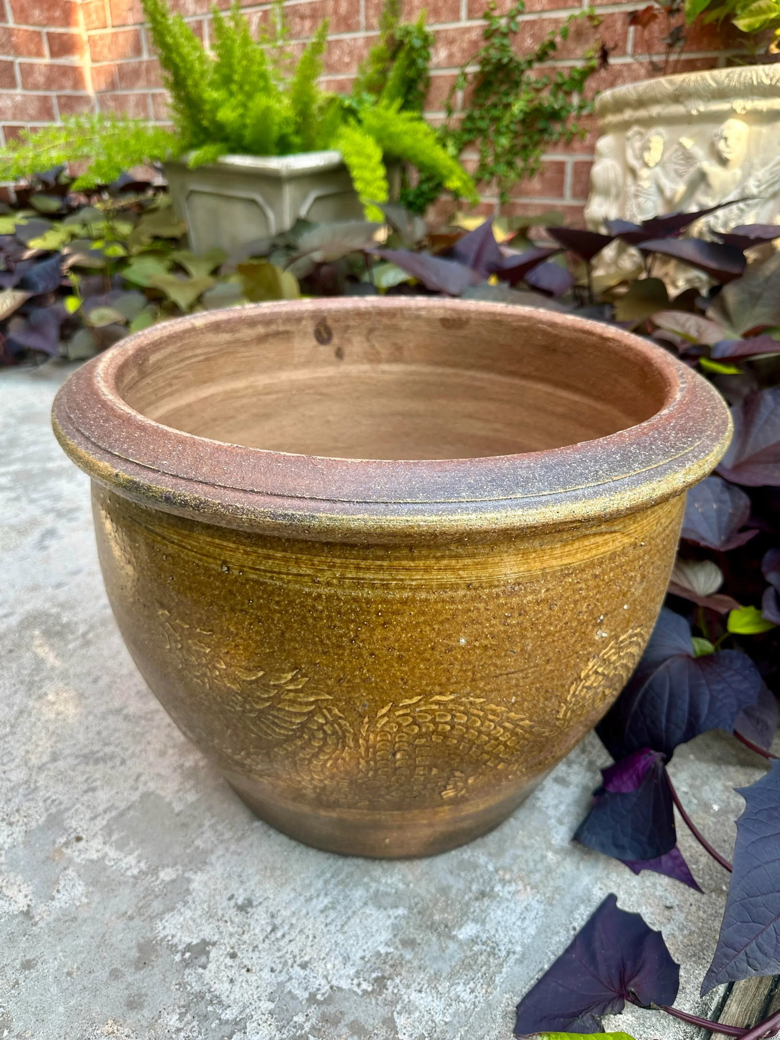 19th C. Thai Glazed Earthenware Dragon Jar With Planter Pot Jardiniere - 8