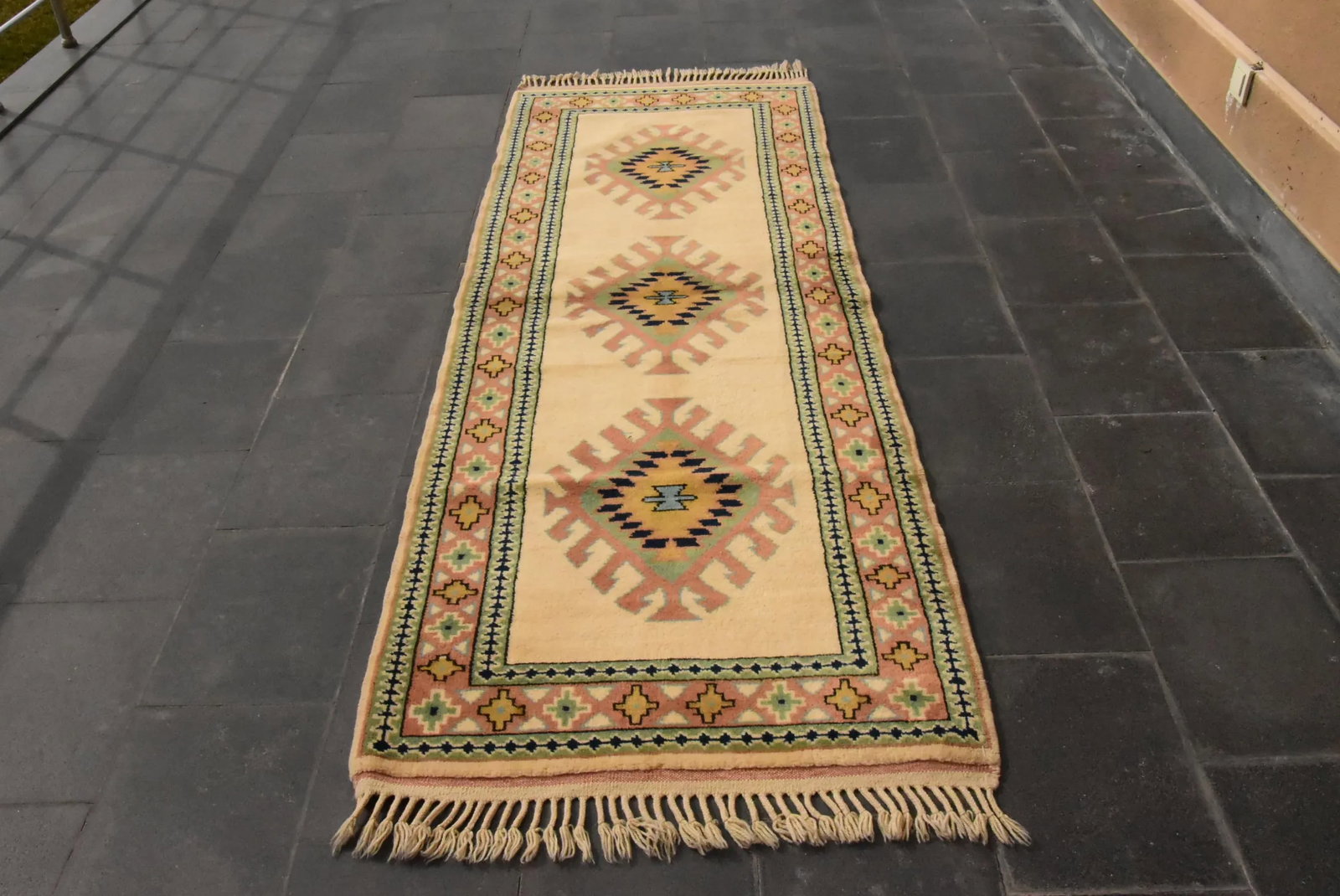 1980s Tribal Hand Knotted Cream Milas Runner Rug - 2