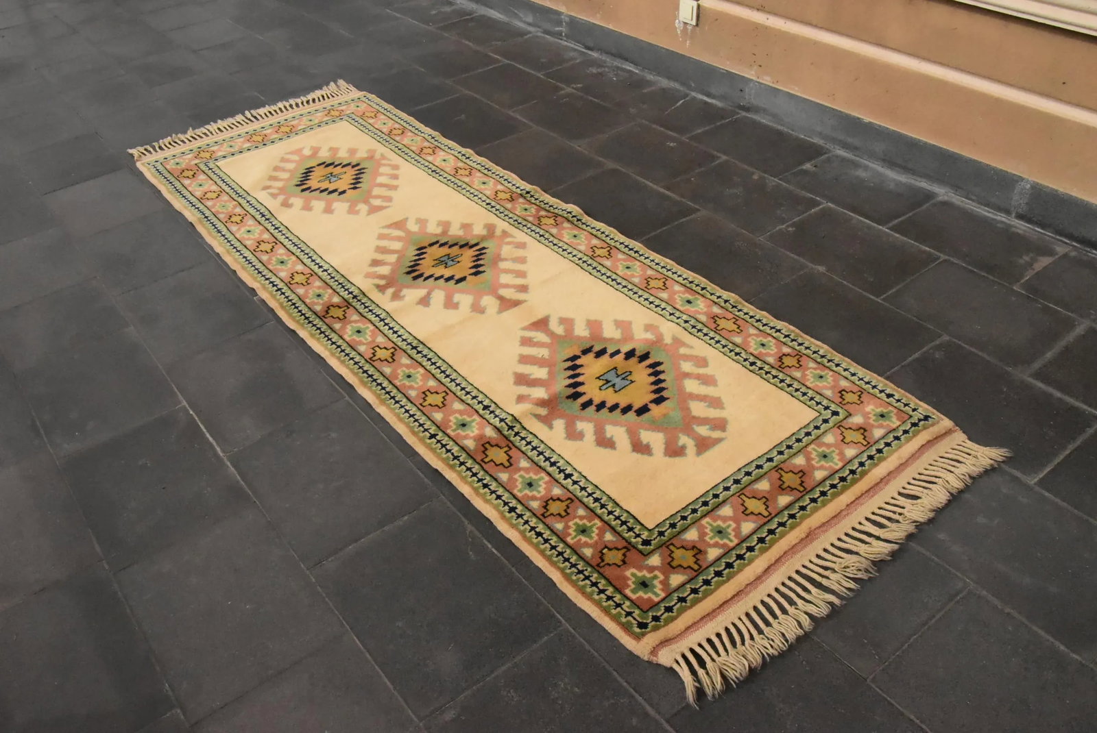 1980s Tribal Hand Knotted Cream Milas Runner Rug - 3