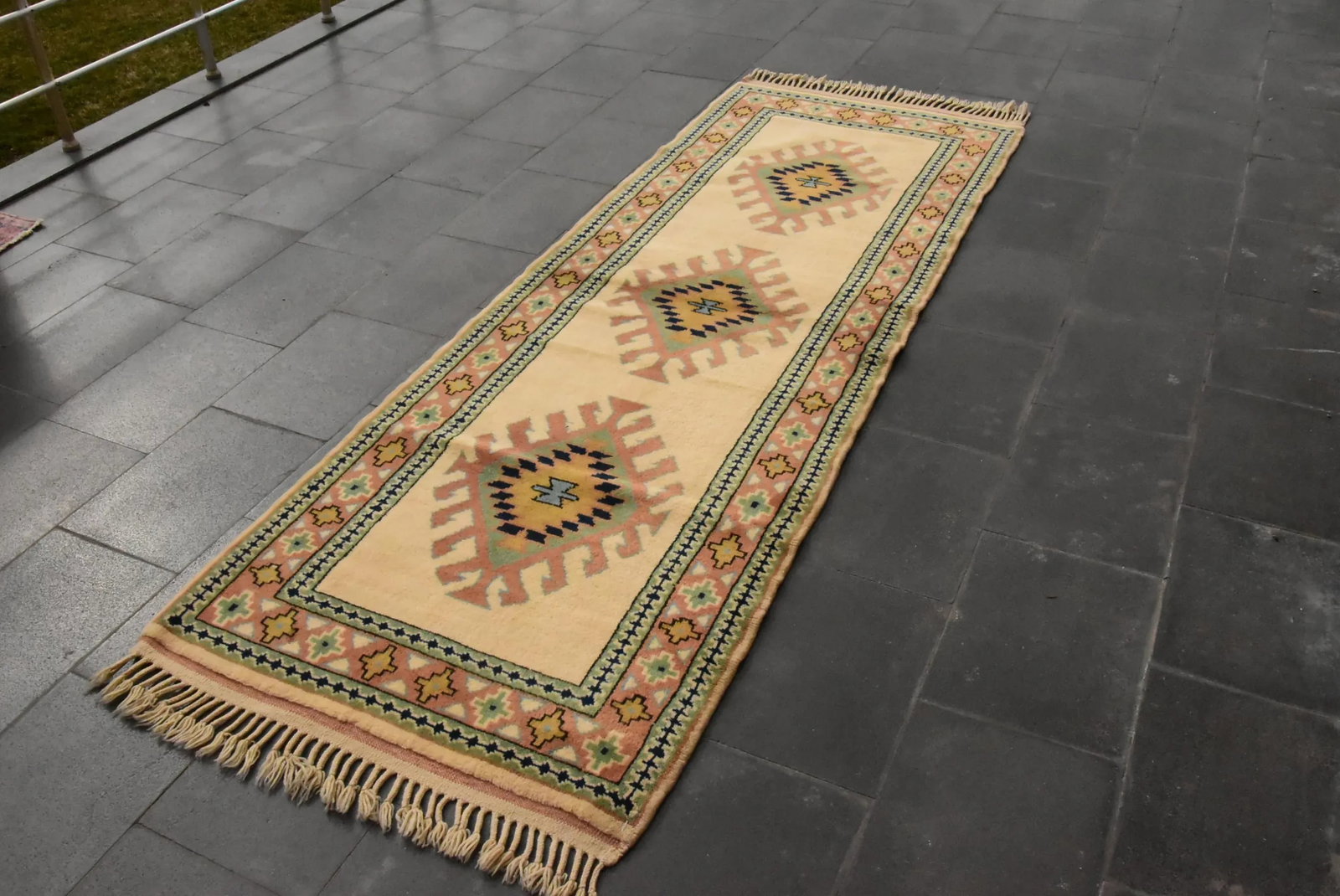 1980s Tribal Hand Knotted Cream Milas Runner Rug - 4
