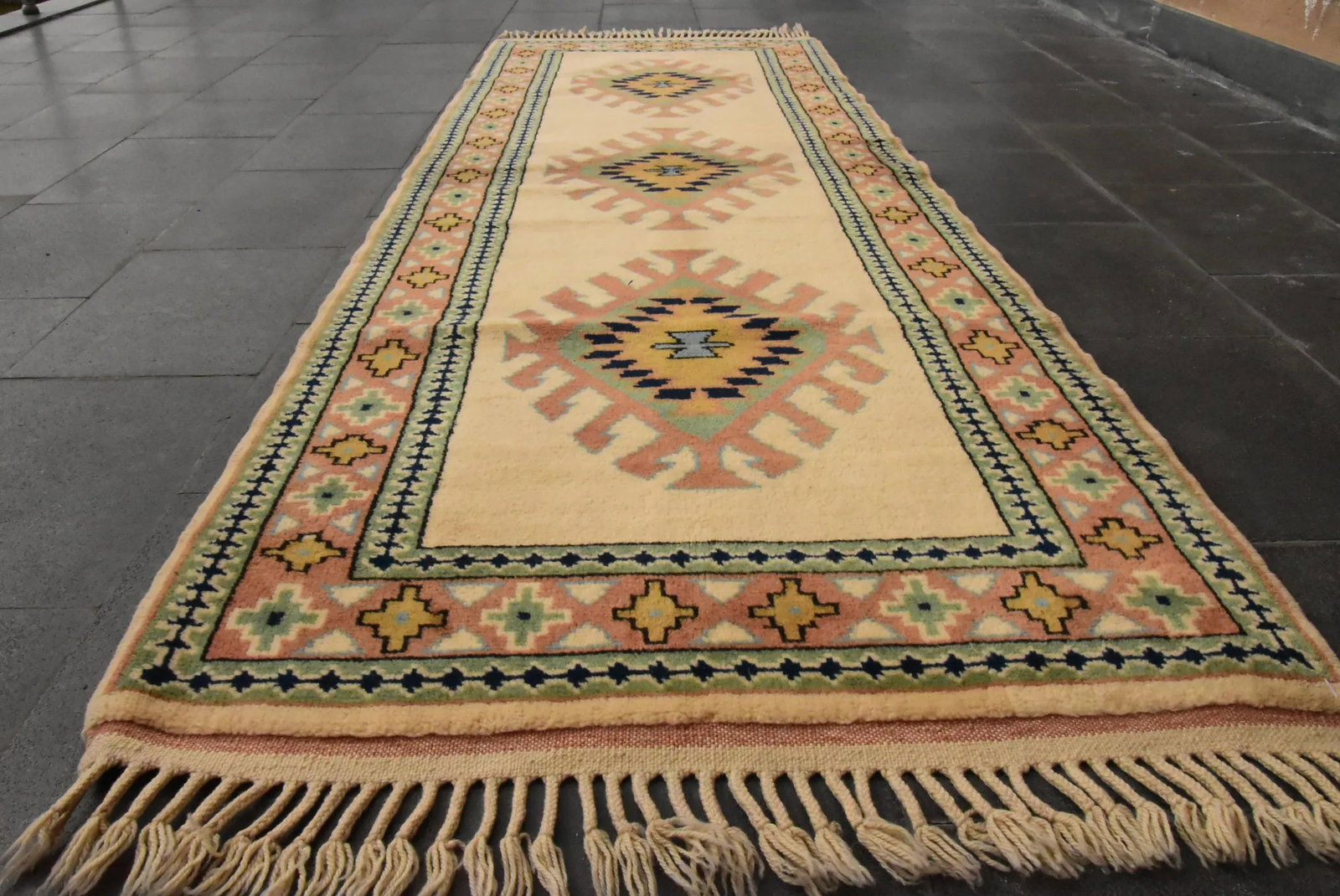 1980s Tribal Hand Knotted Cream Milas Runner Rug - 5