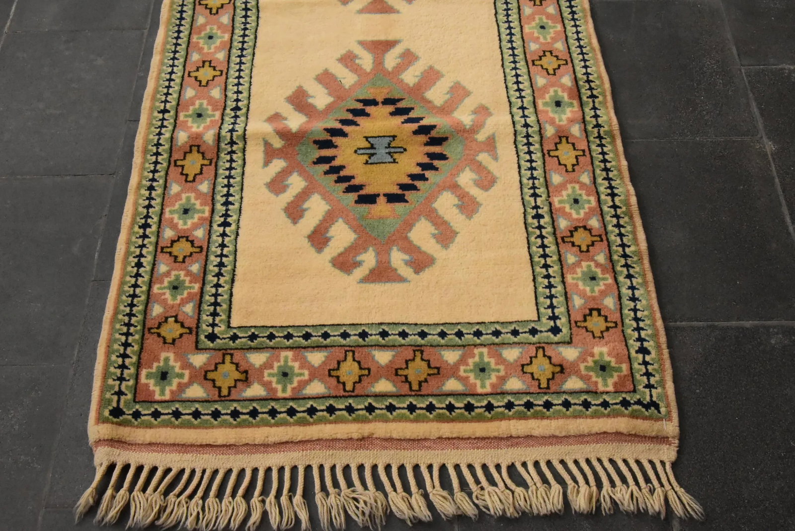 1980s Tribal Hand Knotted Cream Milas Runner Rug - 6