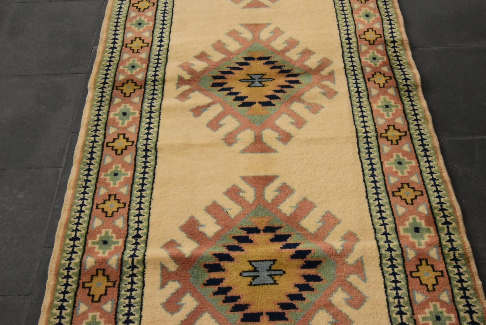 1980s Tribal Hand Knotted Cream Milas Runner Rug - 7