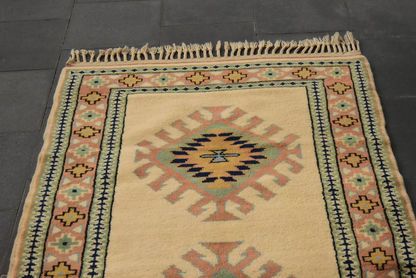 1980s Tribal Hand Knotted Cream Milas Runner Rug - 8
