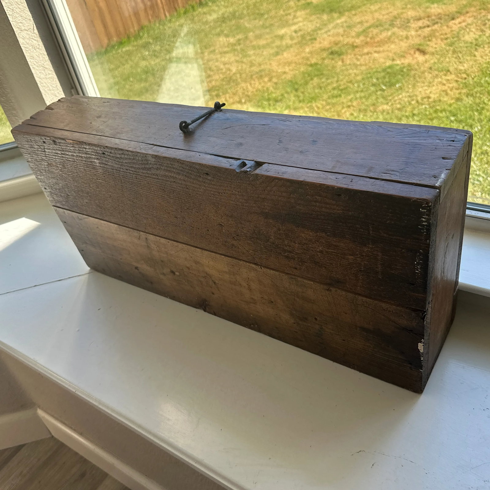Stately Antique Wooden Box With Forged Iron Hinges - Solid 1'' Walls - 10