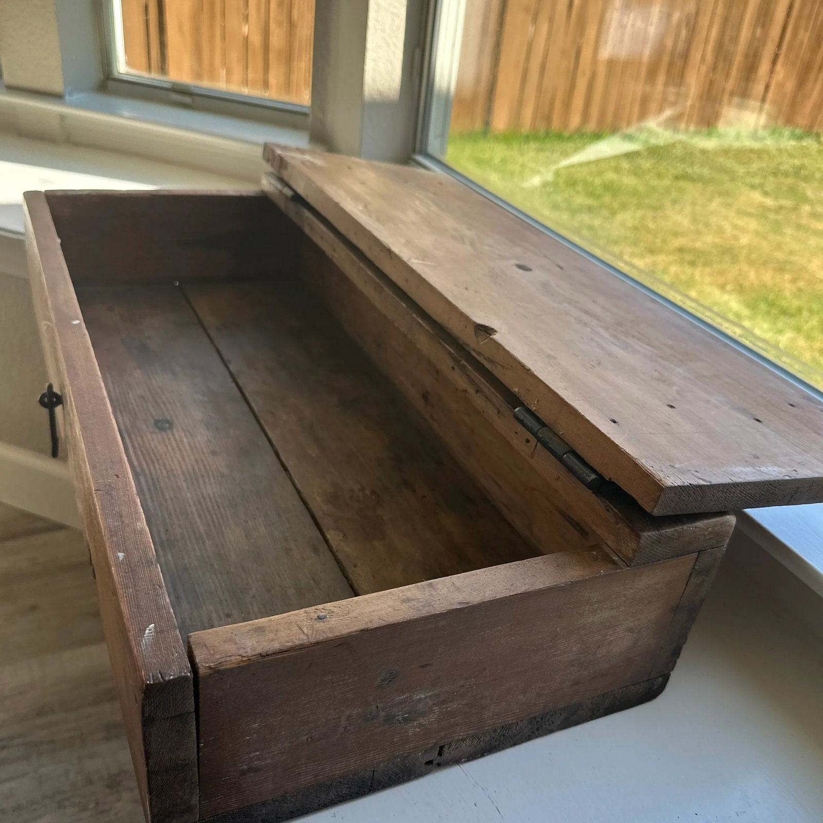 Stately Antique Wooden Box With Forged Iron Hinges - Solid 1'' Walls - 12