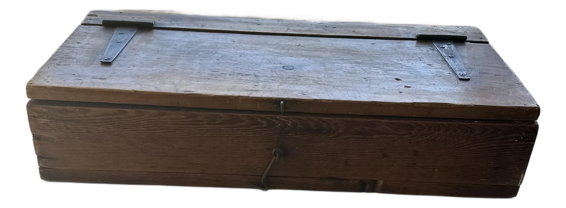 Stately Antique Wooden Box With Forged Iron Hinges - Solid 1'' Walls (1 of 12)