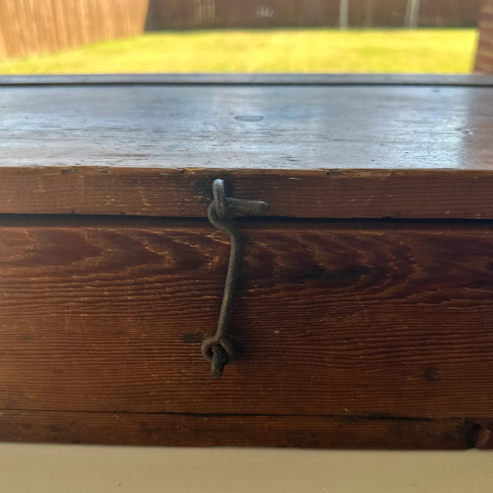 Stately Antique Wooden Box With Forged Iron Hinges - Solid 1'' Walls - 4