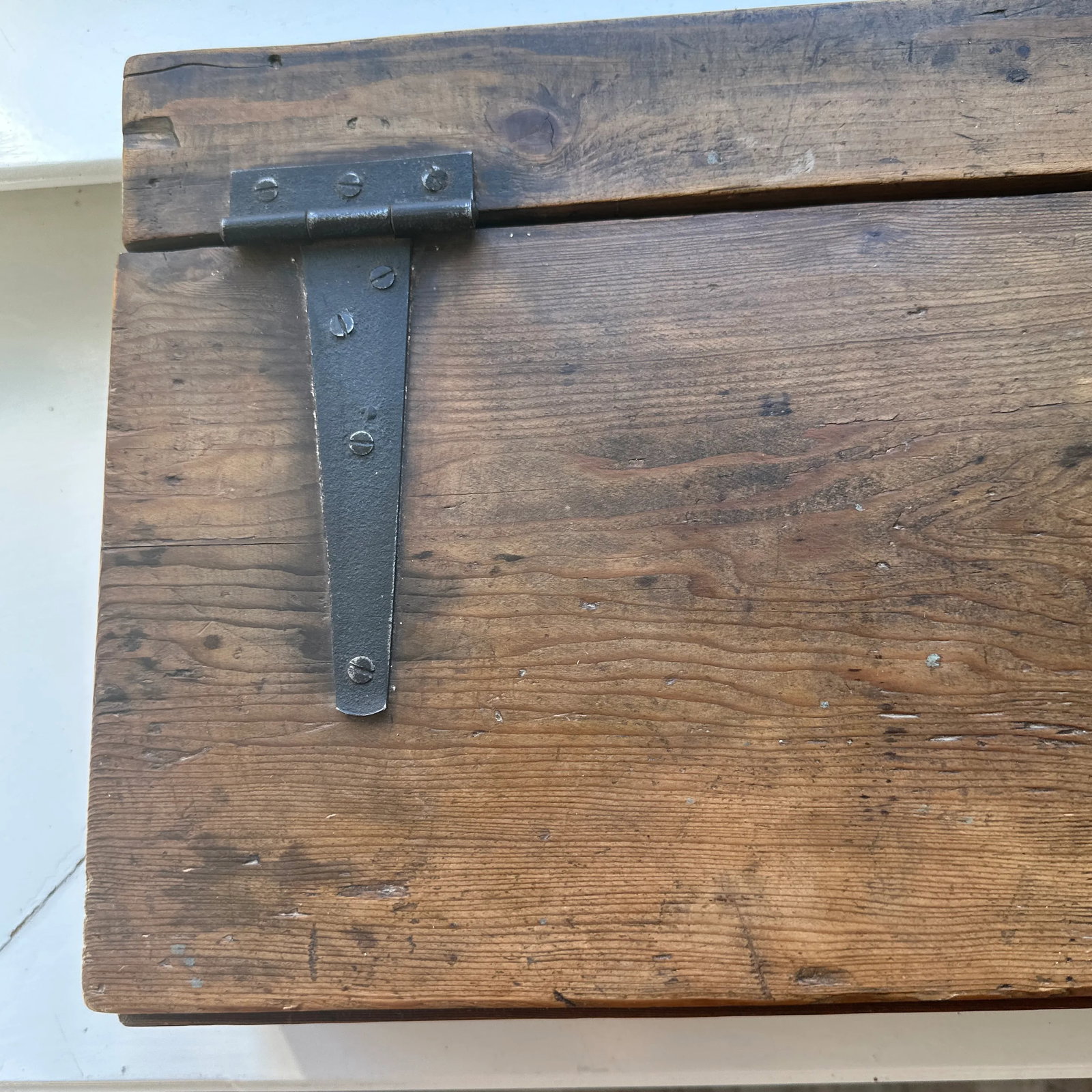 Stately Antique Wooden Box With Forged Iron Hinges - Solid 1'' Walls - 5