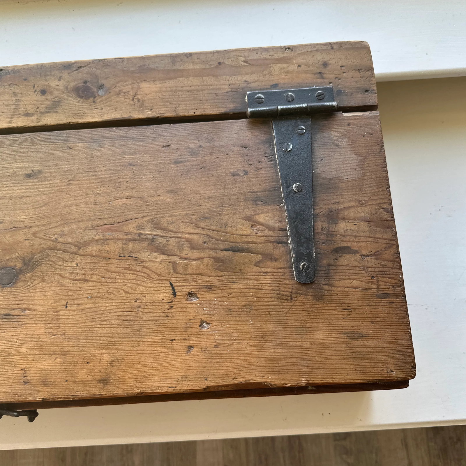 Stately Antique Wooden Box With Forged Iron Hinges - Solid 1'' Walls - 6