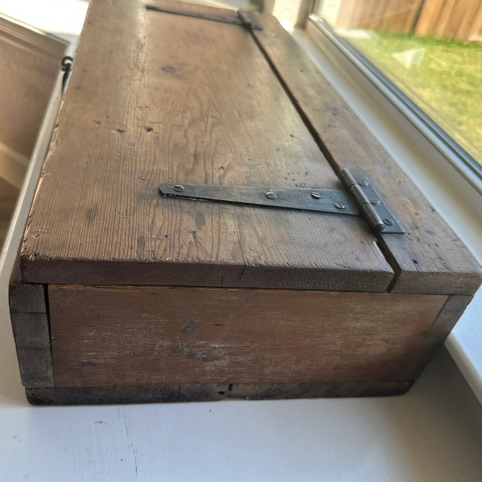 Stately Antique Wooden Box With Forged Iron Hinges - Solid 1'' Walls - 8