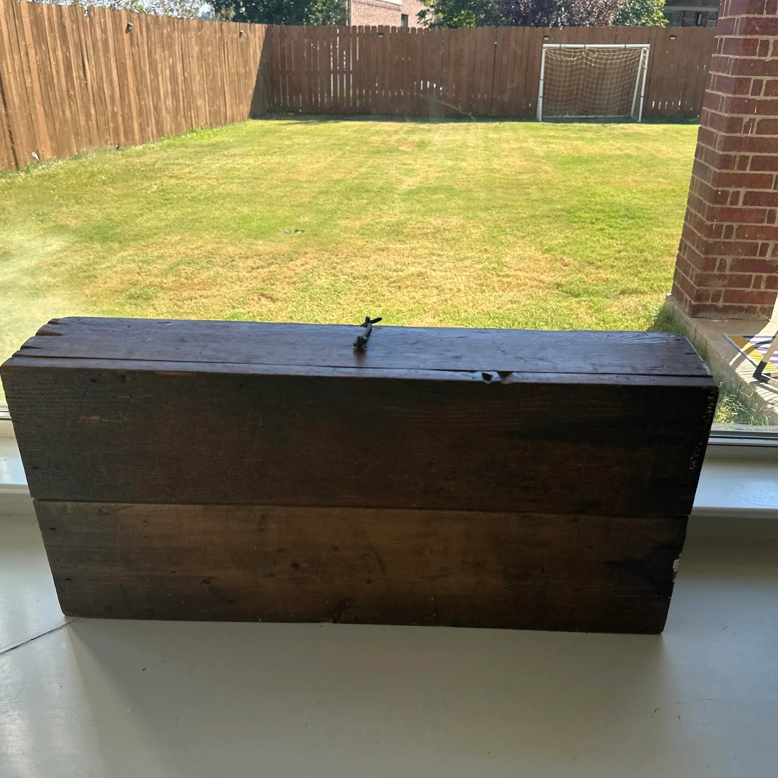 Stately Antique Wooden Box With Forged Iron Hinges - Solid 1'' Walls - 9