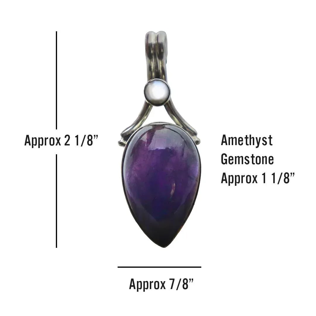 Vintage Amethyst With Pearl Sterling Silver Pendant - 12
