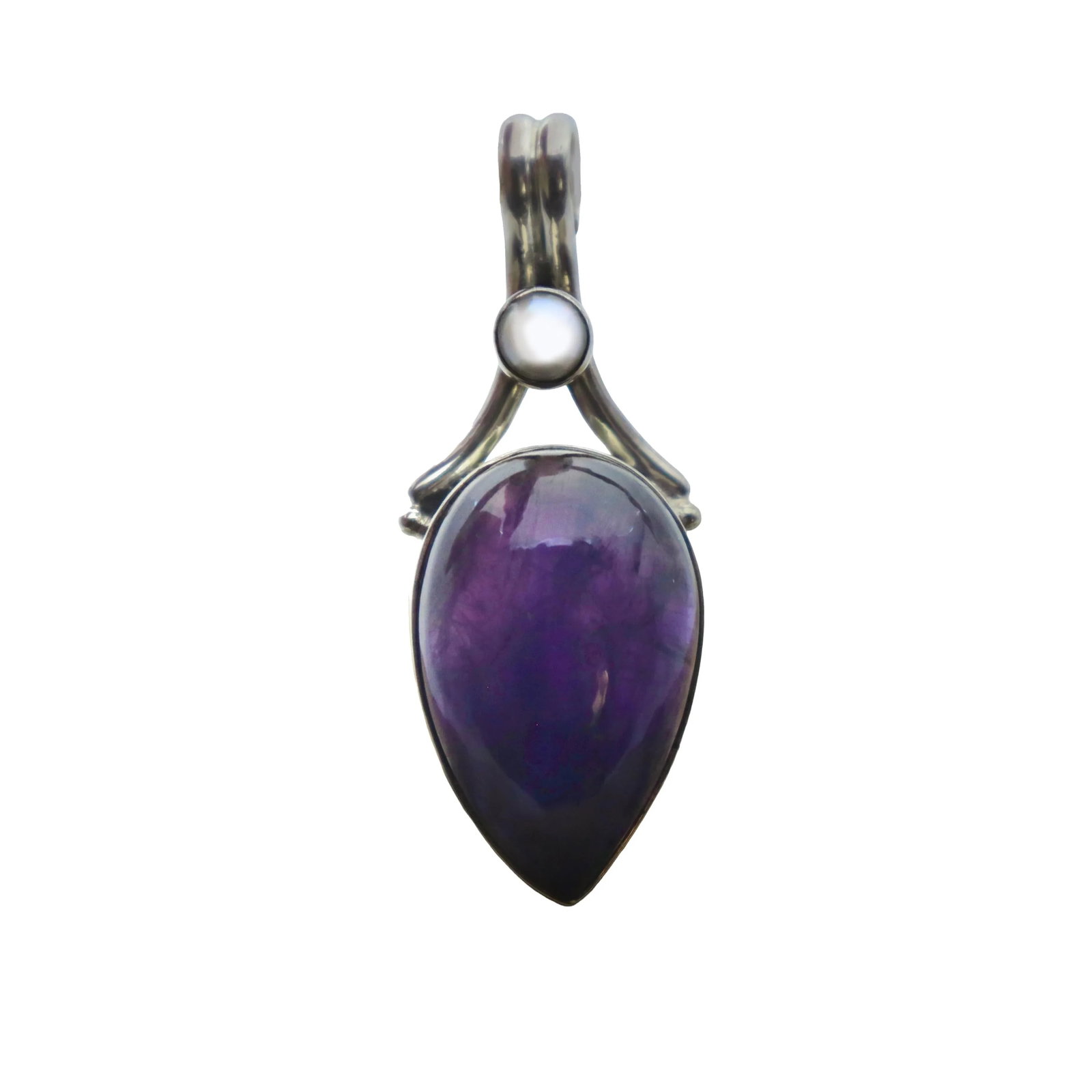 Vintage Amethyst With Pearl Sterling Silver Pendant - 2