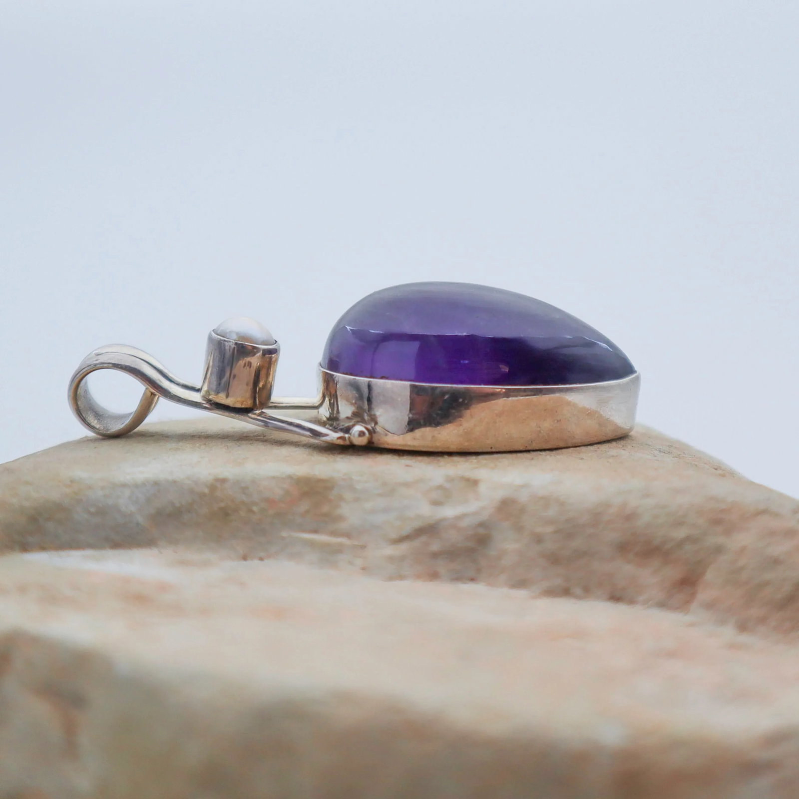 Vintage Amethyst With Pearl Sterling Silver Pendant - 6